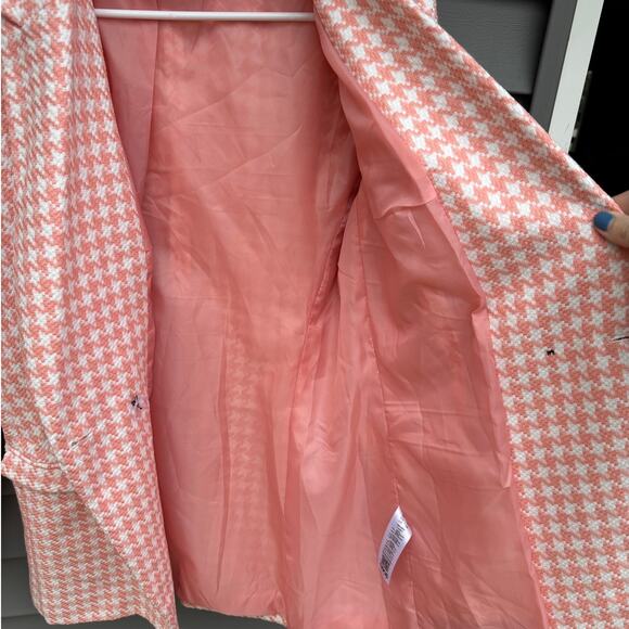 ASOS size 10 Pink and White Dogstooth Houndstooth Long Suit Blazer Jacket - Picture 10 of 12